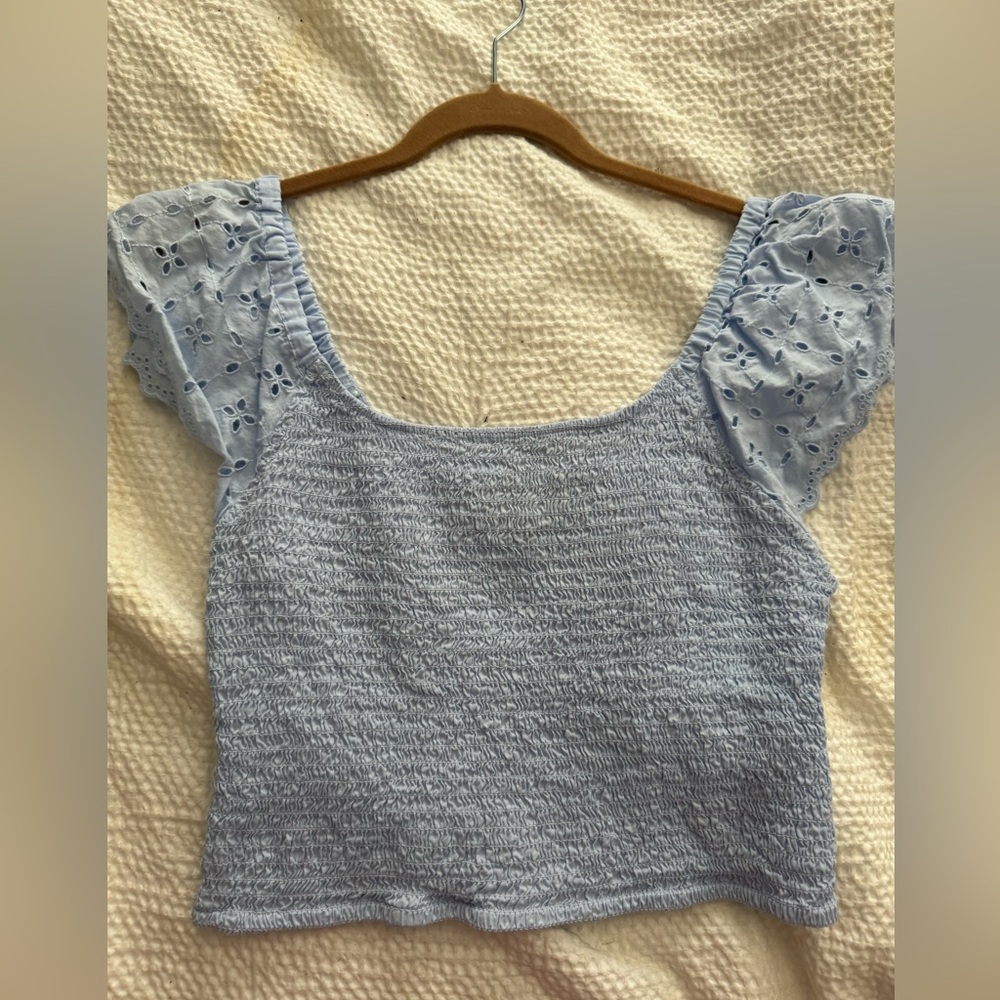 Universal Thread Sky Blue Smocked Blouse with Eyelet Detail
